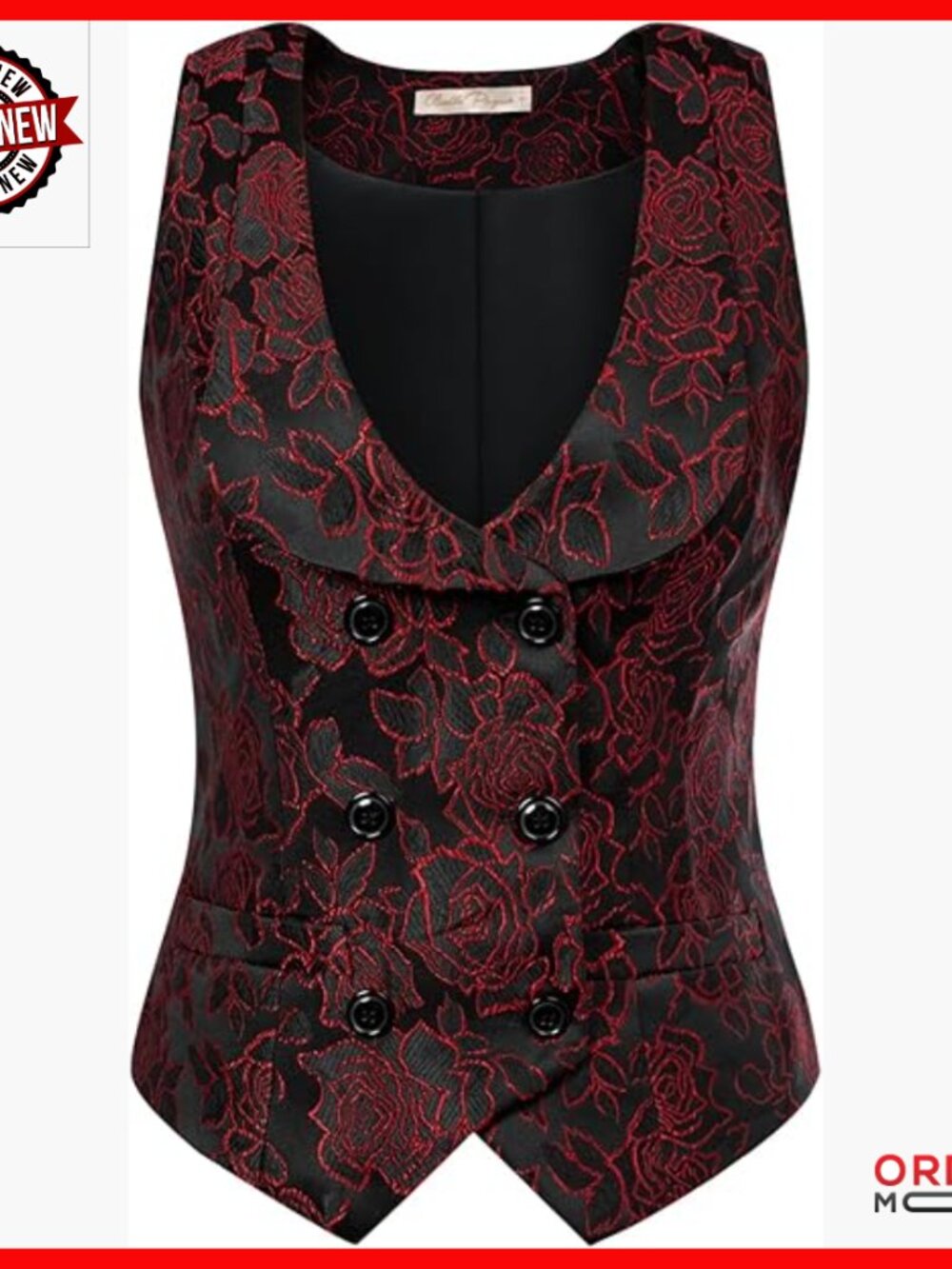 Slim Fit Double Breasted Vest with Lapel Collar and Pockets - Picture 1 of 6